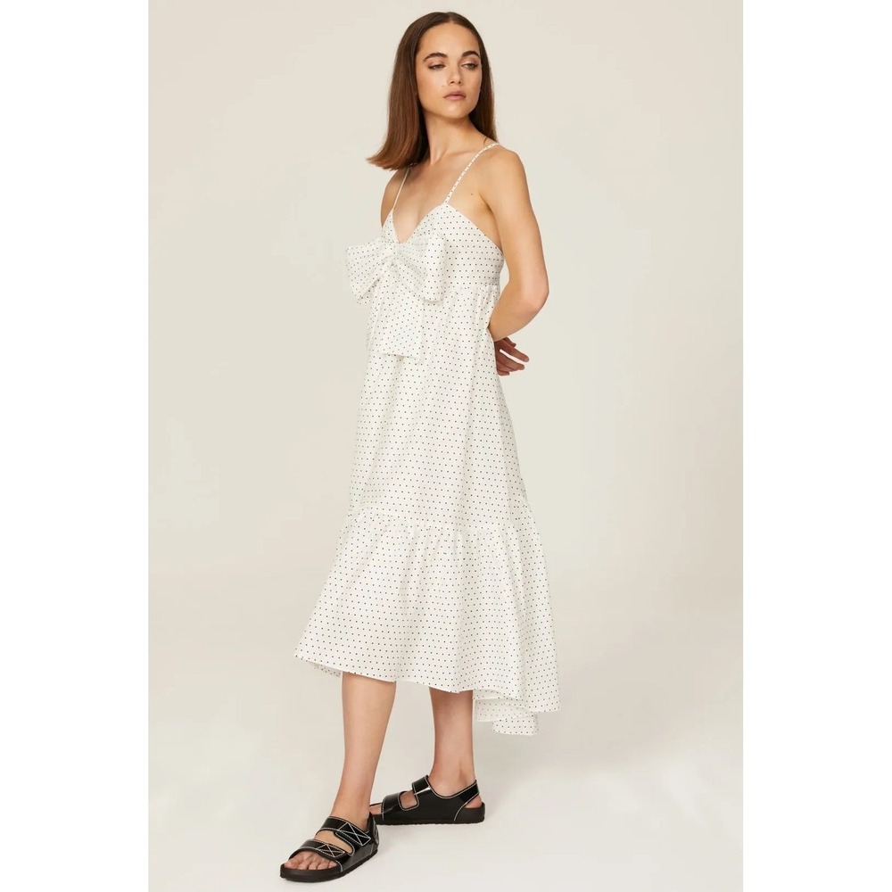 Black Halo‎ Polka Dot Bow Front Midi Dress White Size Medium